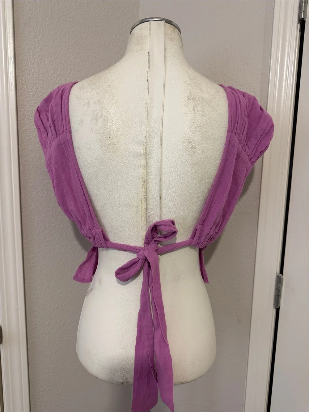 FREE PEOPLE Hot Spell Top in Orchid Rain Effortlessly Essential Ruched Gauzy